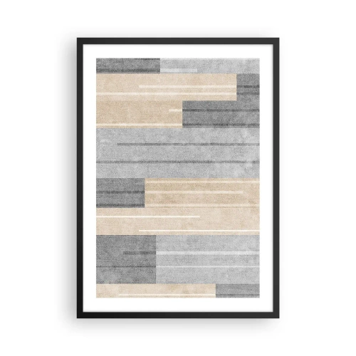 Poster in een zwarte lijst - Een moderne geometrische compositie in tinten grijs en beige - 50x70cm - Compositie: houd verticaal - Moderne wanddecoratie voor woonkamer en slaapkamer ARTTOR