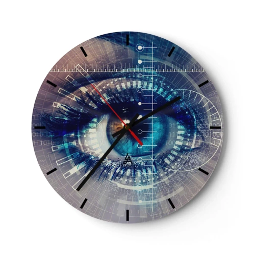 Wandklok - Klok - Een oog omgeven door digitale afbeeldingen - 30x30cm - Je denkt dat je me kent - Moderne wanddecoratie voor woonkamer, keuken en slaapkamer ARTTOR