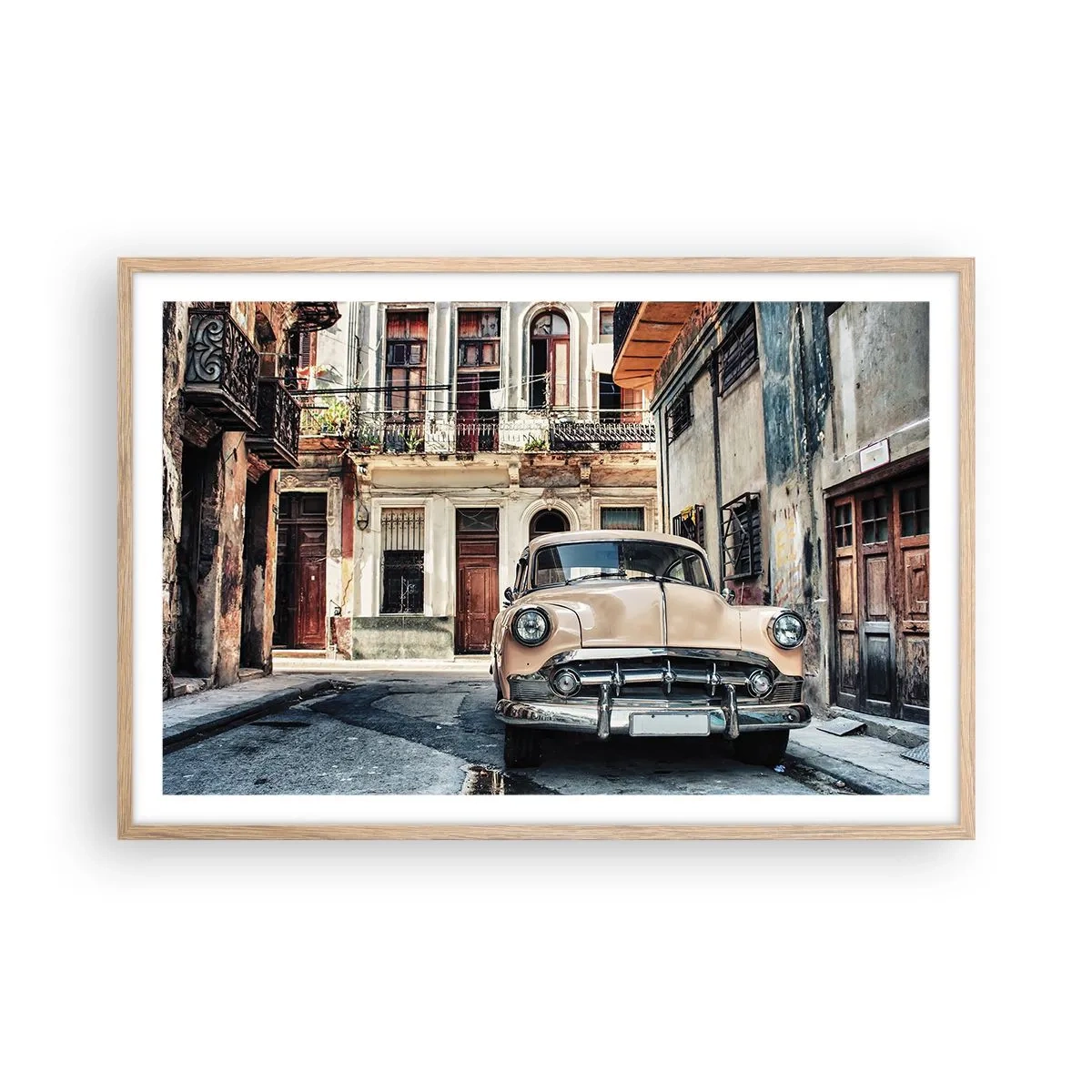 Een poster in een licht eiken lijst - De siësta in Havana - 91x61 cm