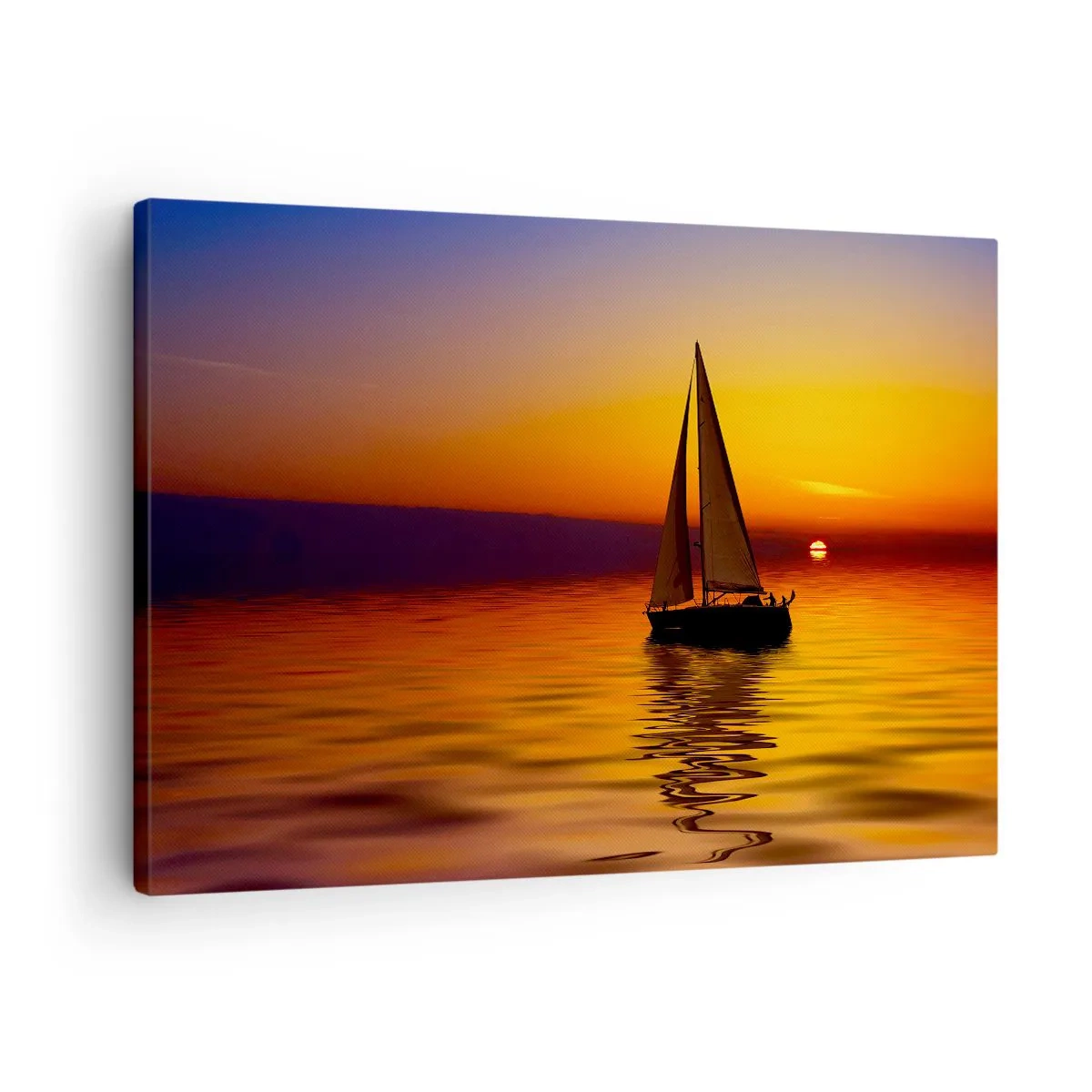 Schilderen op canvas - Een zeilboot op een kalme zee bij zonsondergang - 70x50cm - Hoe stil is het hier in de schemering... - Moderne wanddecoratie voor woonkamer en slaapkamer ARTTOR
