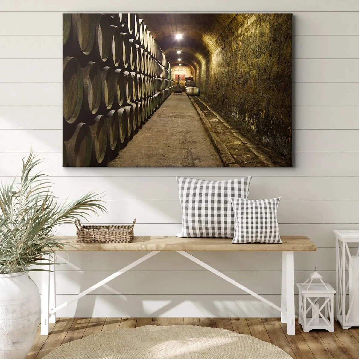 Schilderen op canvas - Een kelder met houten wijnvaten in rijen gerangschikt - 70x50cm - Het is goed om te gaan liggen - Moderne wanddecoratie voor woonkamer en slaapkamer ARTTOR