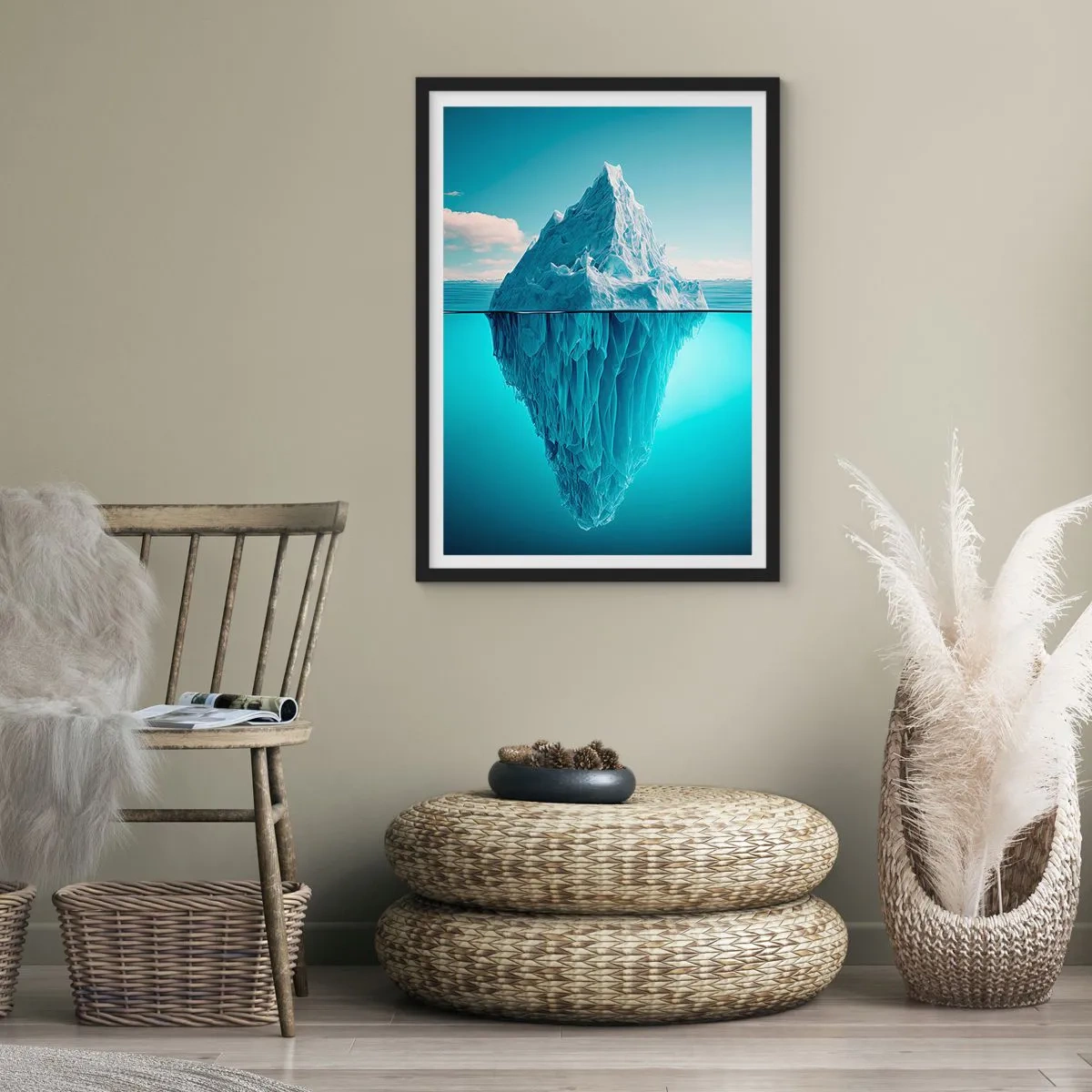 Poster in een zwarte lijst - Een ijsberg met het onderwatergedeelte zichtbaar - 50x70cm - Koningin van het ijs - Moderne wanddecoratie voor woonkamer en slaapkamer ARTTOR
