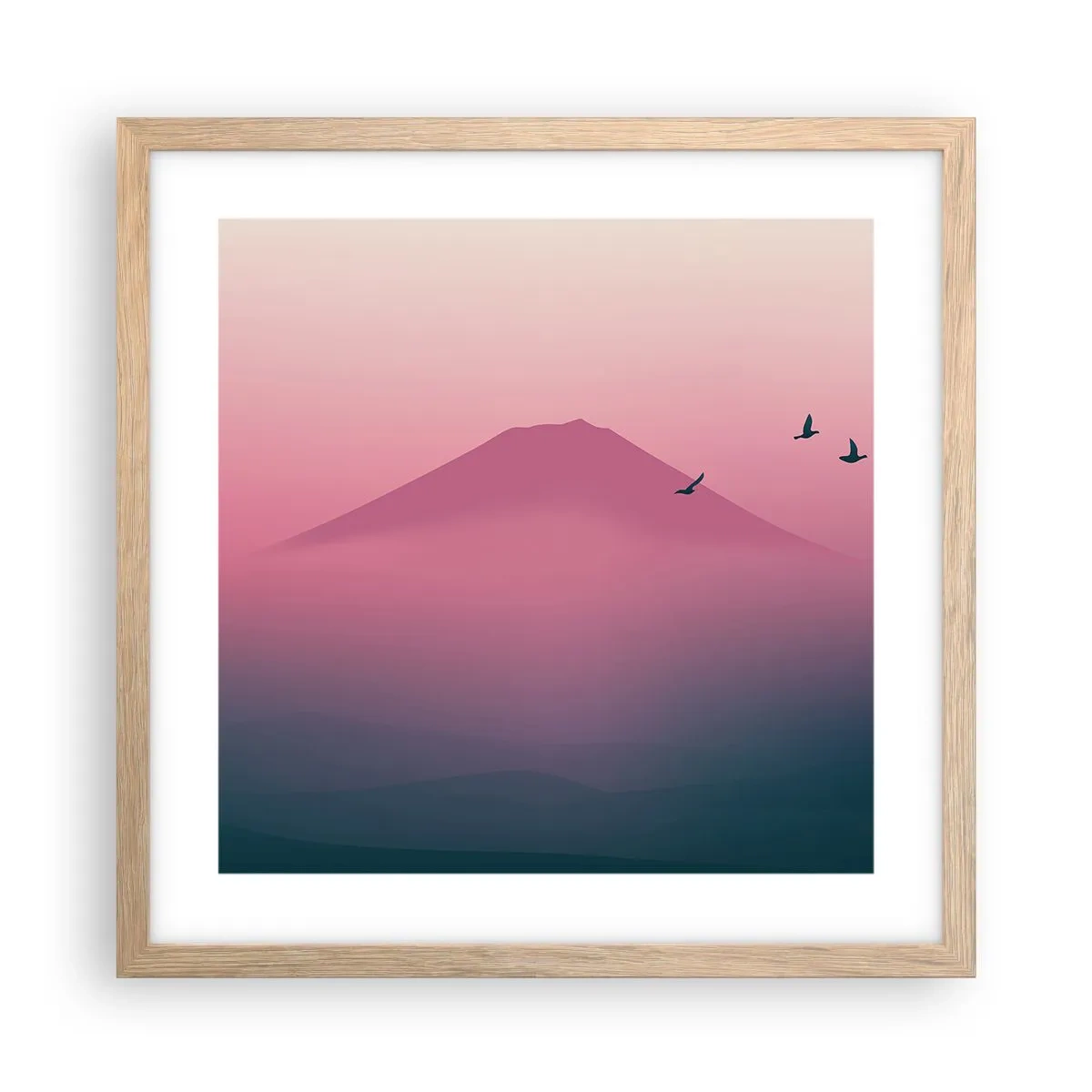 Een poster in een licht eiken lijst - Wandelaars boven de wolken - 40x40 cm