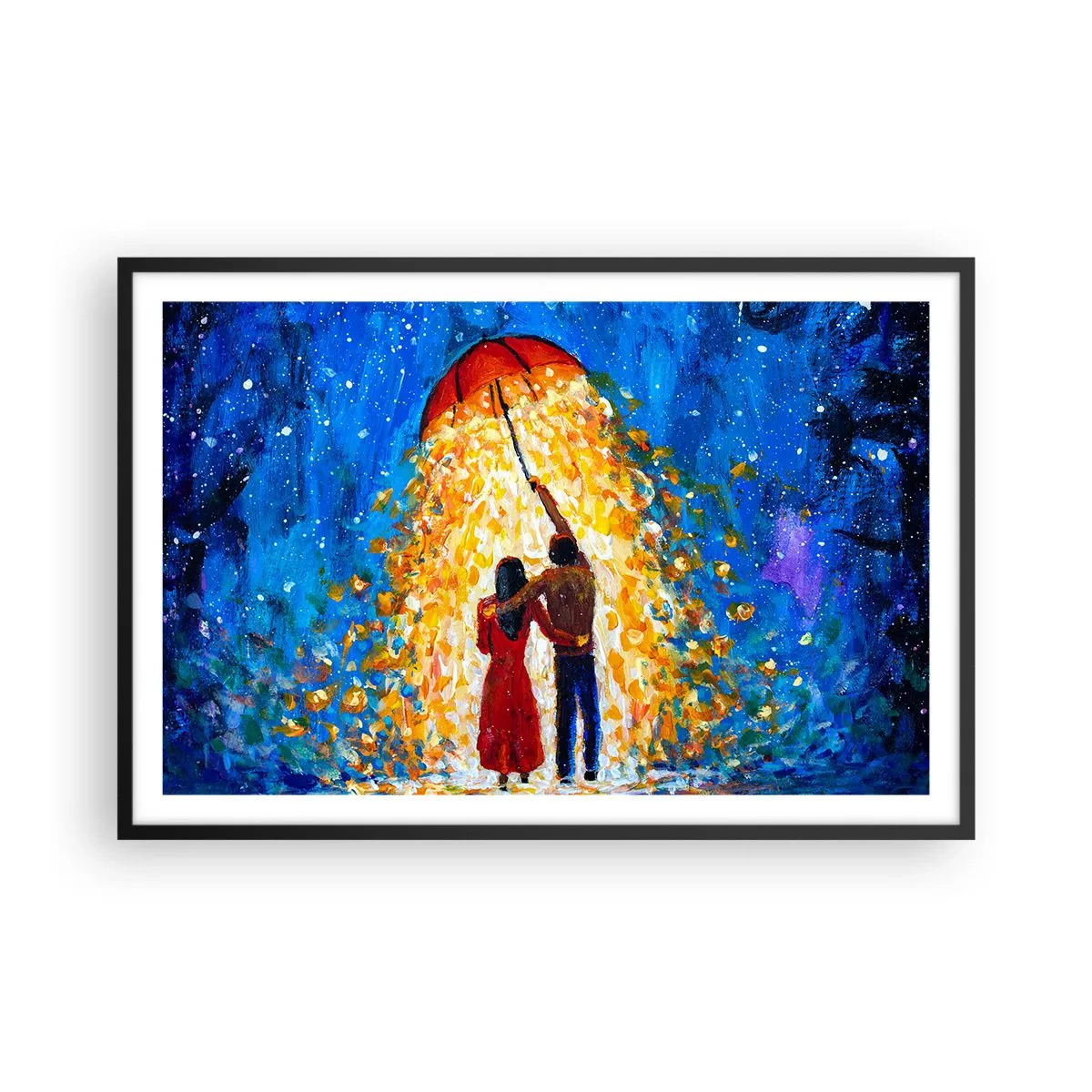 Poster in een zwarte lijst - De magie van een regenachtige avond? - 91x61 cm