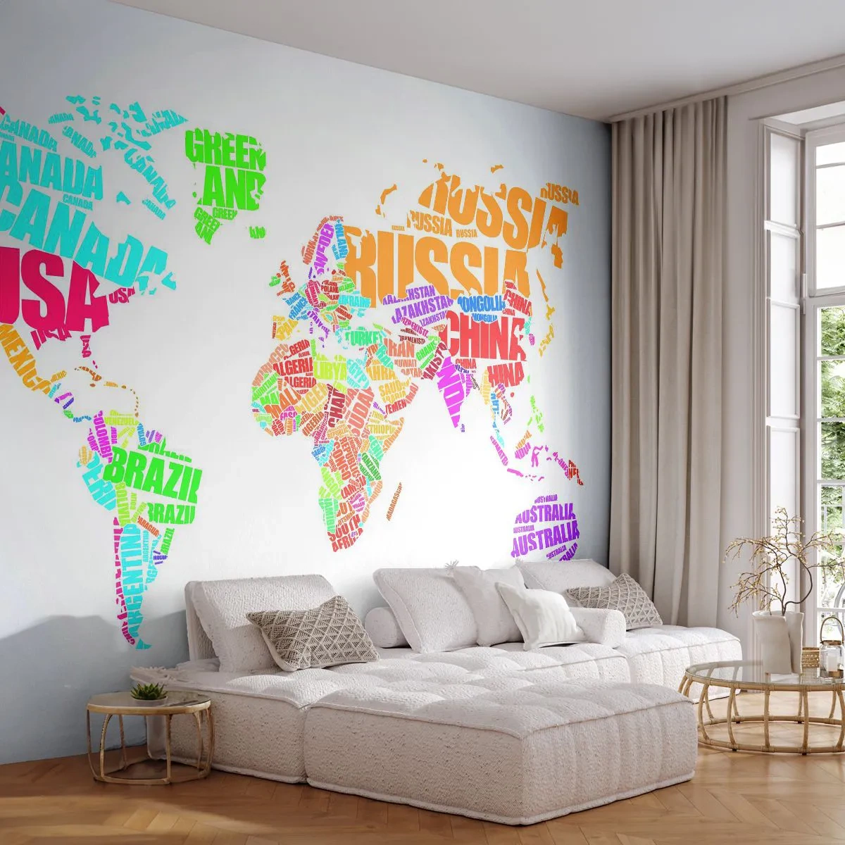 Fotobehang Premium Canvas - Ik wil ze allemaal weten - Wereldkaart, Grafisch, Continenten - 250x175 cm