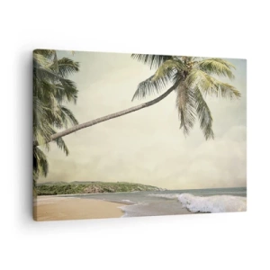 Schilderen op canvas - Een strand met palmbomen tegen de achtergrond van een kalme zee - 70x50cm - Tropische droom - Moderne wanddecoratie voor woonkamer en slaapkamer ARTTOR