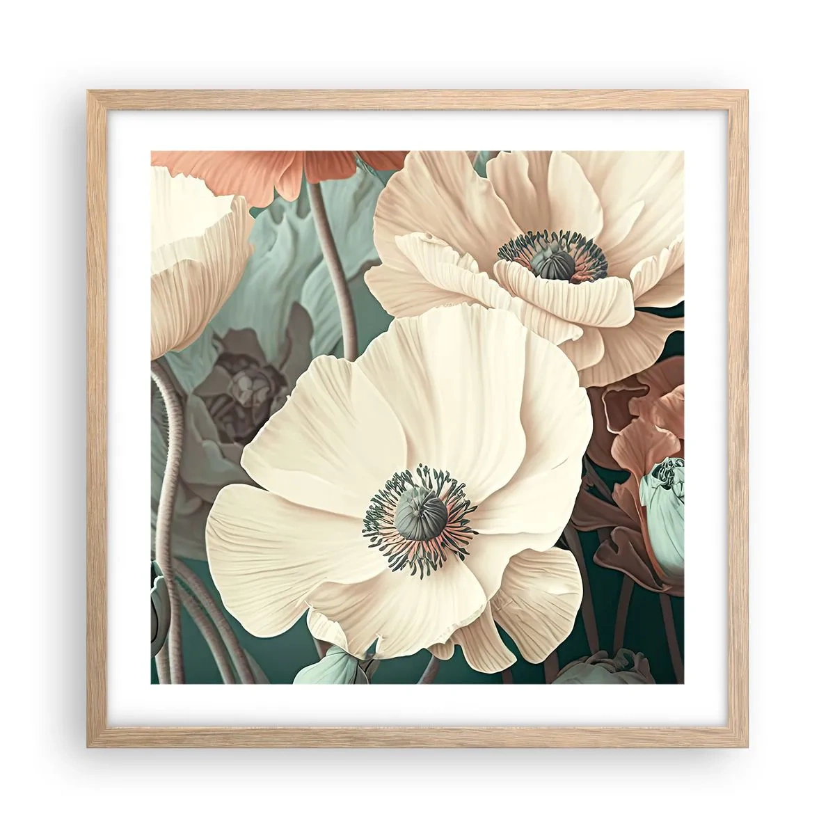 Een poster in een licht eiken lijst - Het gefluister van klaprozen - 50x50 cm