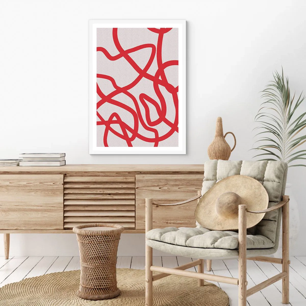 Poster in een witte lijst - Rood op wit - 70x100 cm
