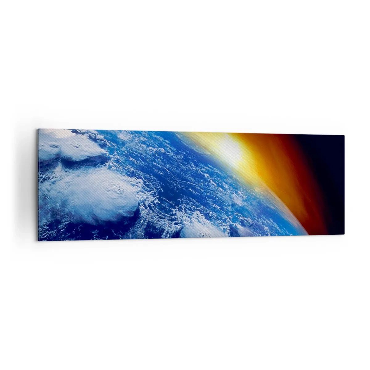 Schilderen op canvas - Zonsopgang boven de blauwe planeet - 160x50 cm