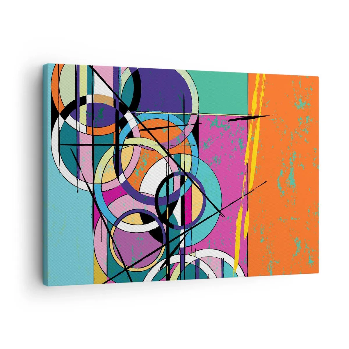 Schilderen op canvas - Kleurrijke abstractie met geometrische cirkels - 70x50cm - Wiel voor wiel - Moderne wanddecoratie voor woonkamer en slaapkamer ARTTOR