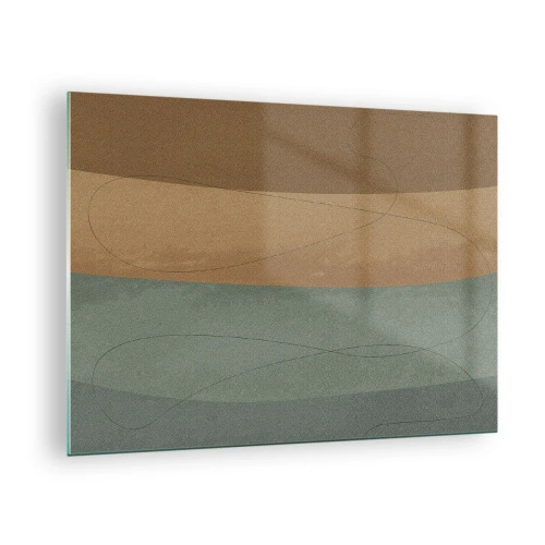 Schilderen op glas - Abstracte strepen in aardse tinten - 70x50cm - Horizontale compositie - Moderne wanddecoratie voor woonkamer en slaapkamer ARTTOR