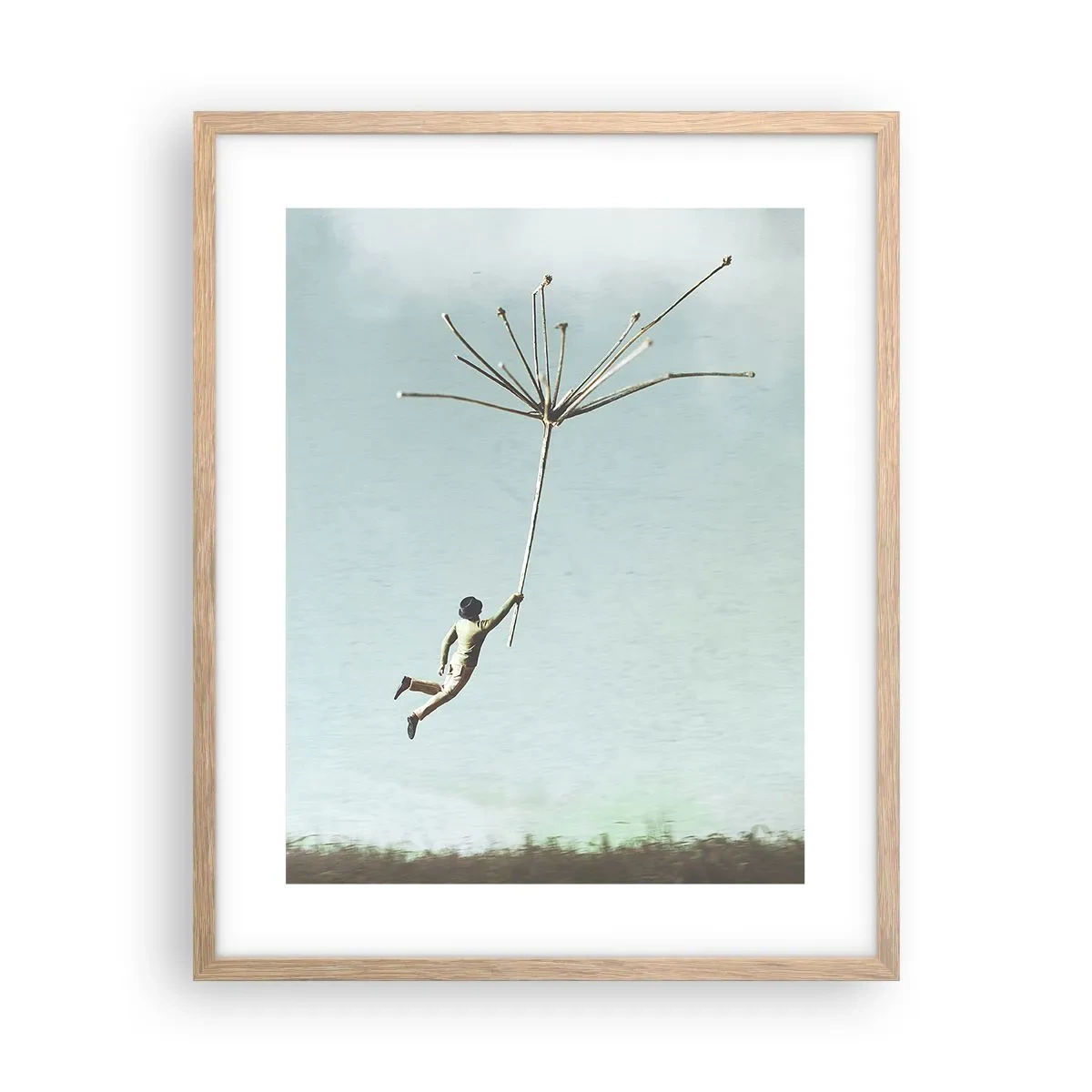 Een poster in een licht eiken lijst - Vliegers, paardebloemen, wind - 40x50 cm