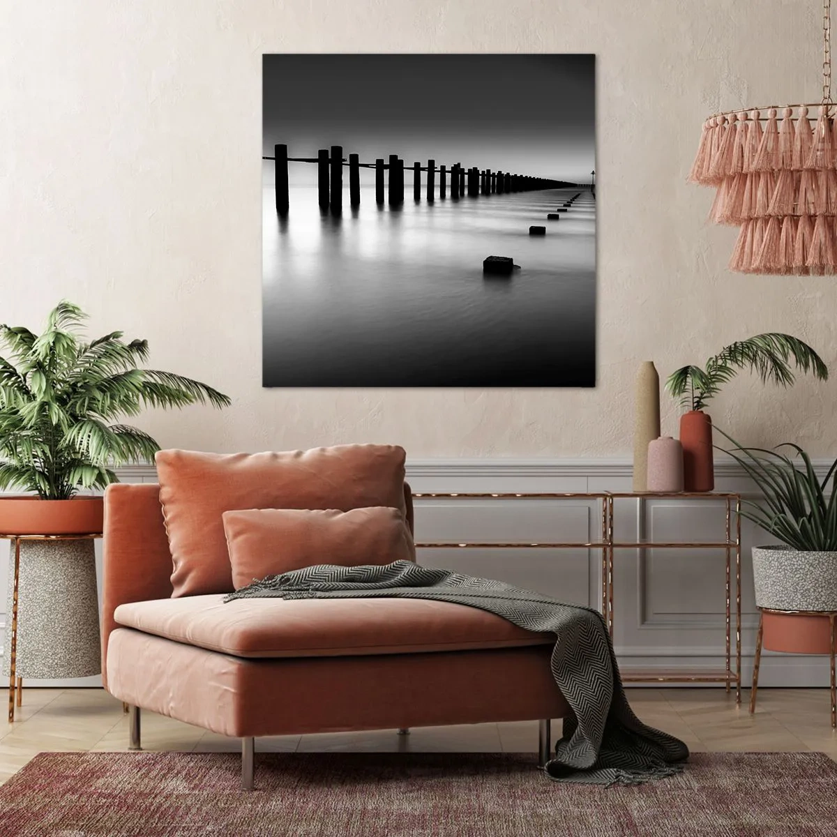 Schilderen op canvas - Grijze verte in de mist - 70x70 cm