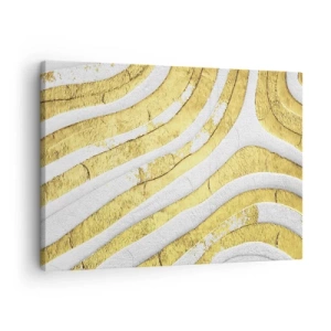 Schilderen op canvas - Goud en witte abstracte lijnen in een 3D-textuur - 70x50cm - Compositie in wit en goud - Moderne wanddecoratie voor woonkamer en slaapkamer ARTTOR