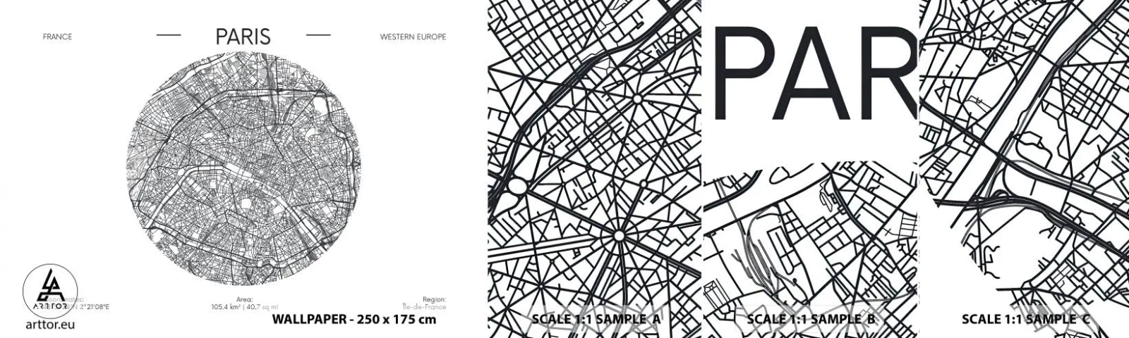 Fotobehang Monster Zelfklevend Deluxe Sticker - Anatomie van Parijs - Kaart, Parijs, Frankrijk - 100x30 cm