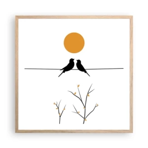 Een poster in een licht eiken lijst - Nachtegalen avond - 60x60 cm