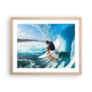 Een poster in een licht eiken lijst - Dansend met de golven - 50x40 cm