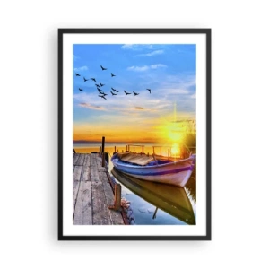 Poster in een zwarte lijst - Een boot op een meer bij zonsondergang met vogels op de achtergrond - 50x70cm - Ik zie je morgen - Moderne wanddecoratie voor woonkamer en slaapkamer ARTTOR