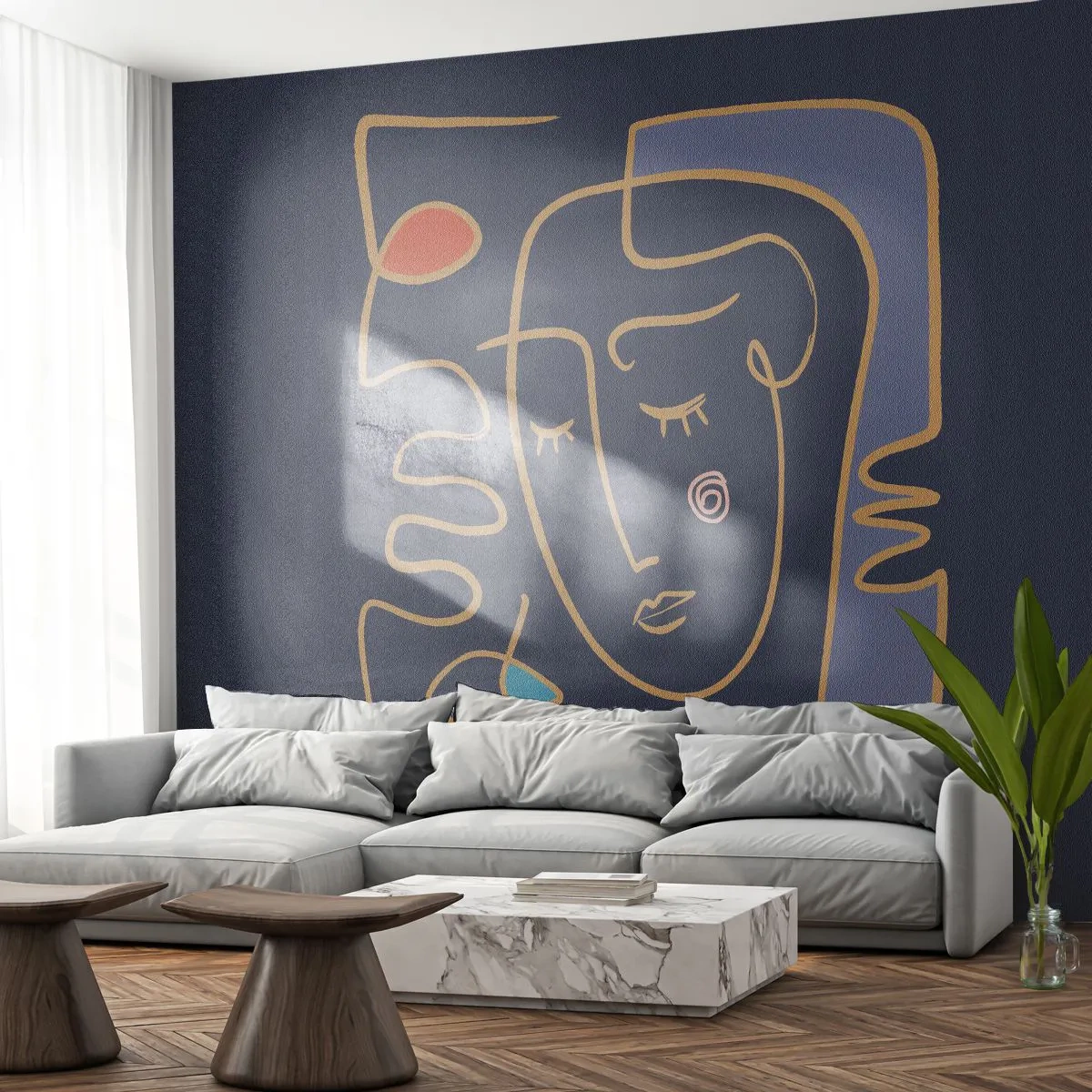 Zelfklevend Fotobehang Deluxe Sticker - In nadenken - Portret, Gezicht, Deel - 500x350 cm