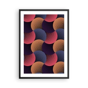 Poster in een zwarte lijst - Geometrisch patroon met kleurrijke, concentrische cirkels - 50x70cm - In een cirkelvormig ritme - Moderne wanddecoratie voor woonkamer en slaapkamer ARTTOR
