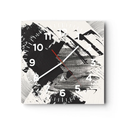 Wandklok - Klok - Abstractie – expressie van zwart - 30x30 cm