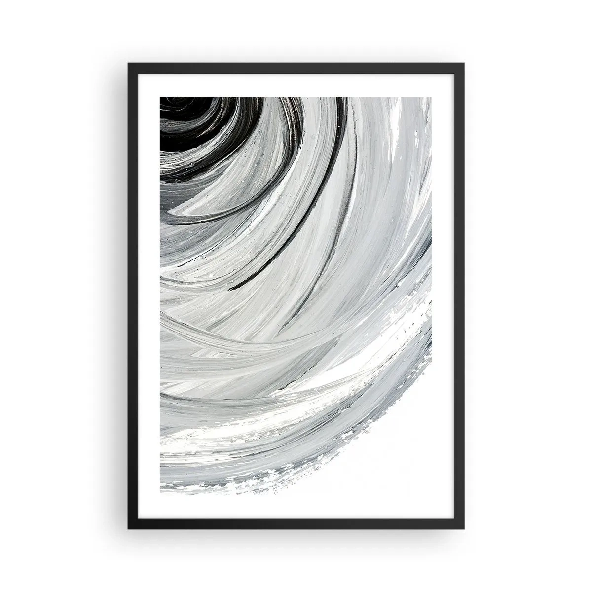 Poster in een zwarte lijst - Dynamische abstractie in tinten zwart, wit en grijs - 50x70cm - Orbitale samenstelling - Moderne wanddecoratie voor woonkamer en slaapkamer ARTTOR