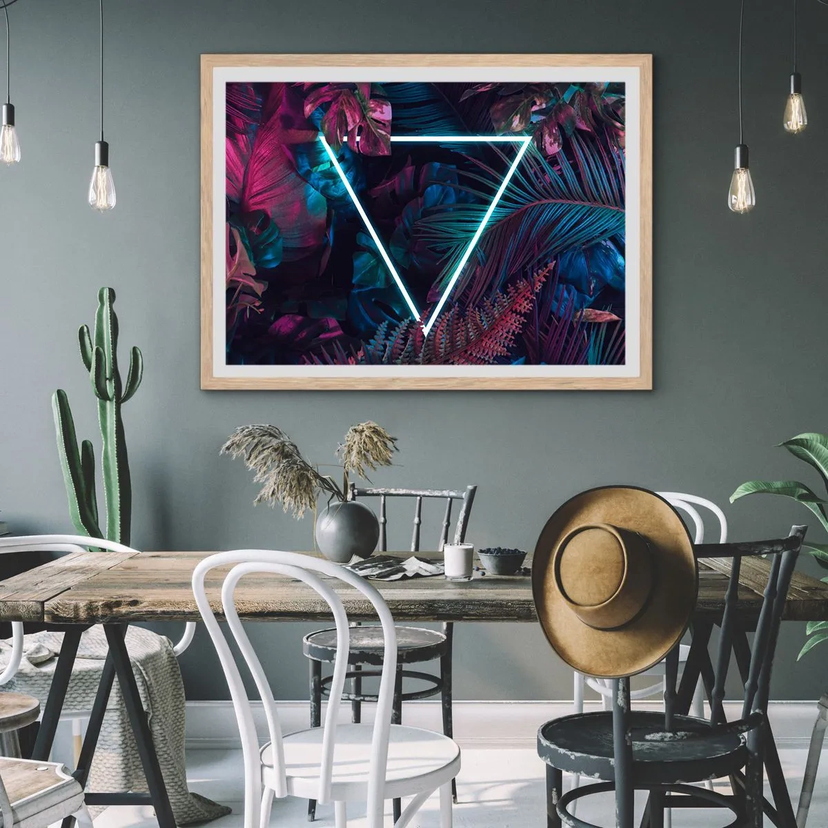 Een poster in een licht eiken lijst - Disco-achtige tuin - 91x61 cm