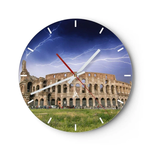 Wandklok - Klok - Het Colosseum verlicht door bliksem tegen een donkere hemel - 30x30cm - Strijd Arena - Moderne wanddecoratie voor woonkamer, keuken en slaapkamer ARTTOR