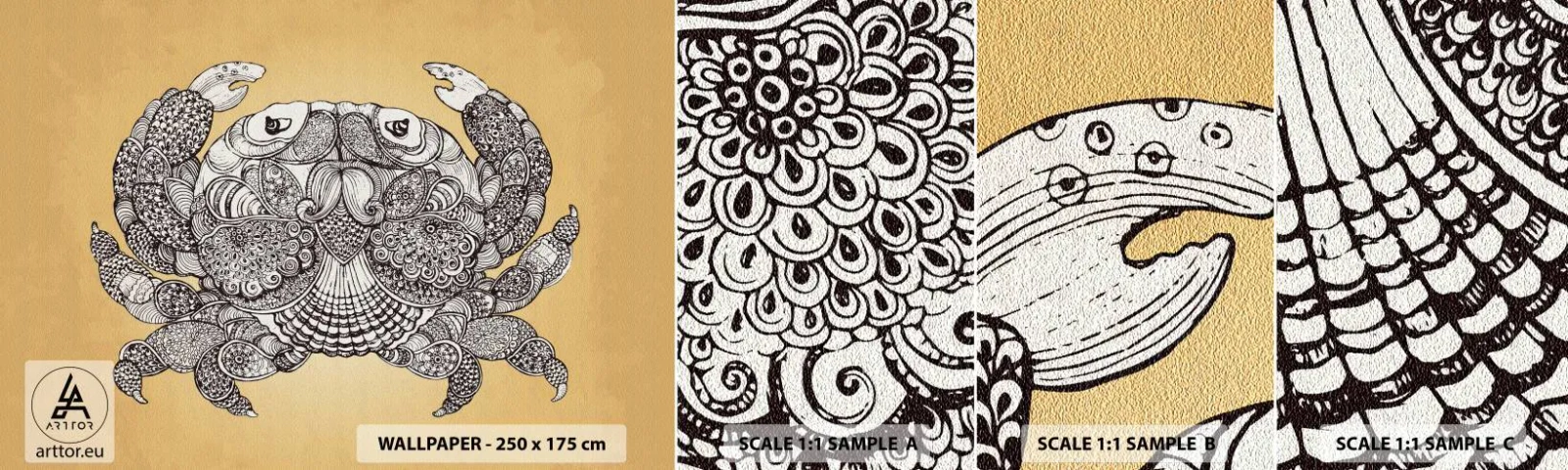 Fotobehang Staaltje Standard Eco - Verhalen van meneer Krabs - Krab, Dieren, Tekening - 100x30 cm