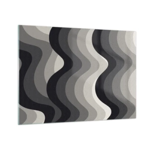 Schilderen op glas - Golven in grijstinten creëren een ritmisch, geometrisch patroon - 70x50cm - Golf na golf - Moderne wanddecoratie voor woonkamer en slaapkamer ARTTOR