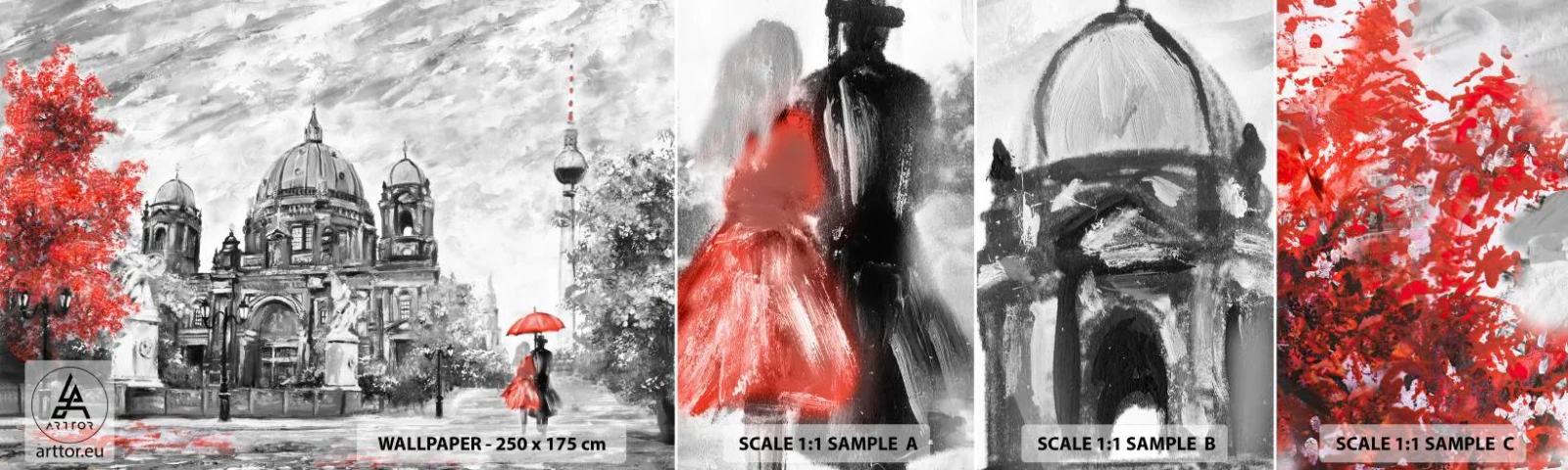 Fotobehang Staaltje Standard Eco - Berlijn bijeenkomst - Stad, Schilderen, Architectuur - 100x30 cm