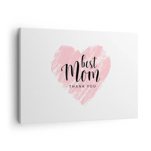 Schilderen op canvas - Roze hart met de tekst "Beste moeder, bedankt" op een witte achtergrond - 70x50cm - Altijd het juiste moment - Moderne wanddecoratie voor woonkamer en slaapkamer ARTTOR