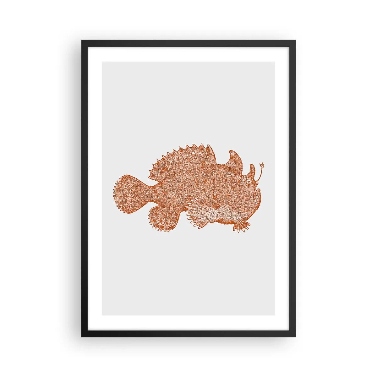 Poster in een zwarte lijst - Gedetailleerde illustratie van een diepzeevis - 50x70cm - En toch een vis - Moderne wanddecoratie voor woonkamer en slaapkamer ARTTOR