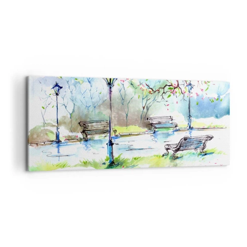Schilderen op canvas - De charme van de stilte van het park - 100x40 cm