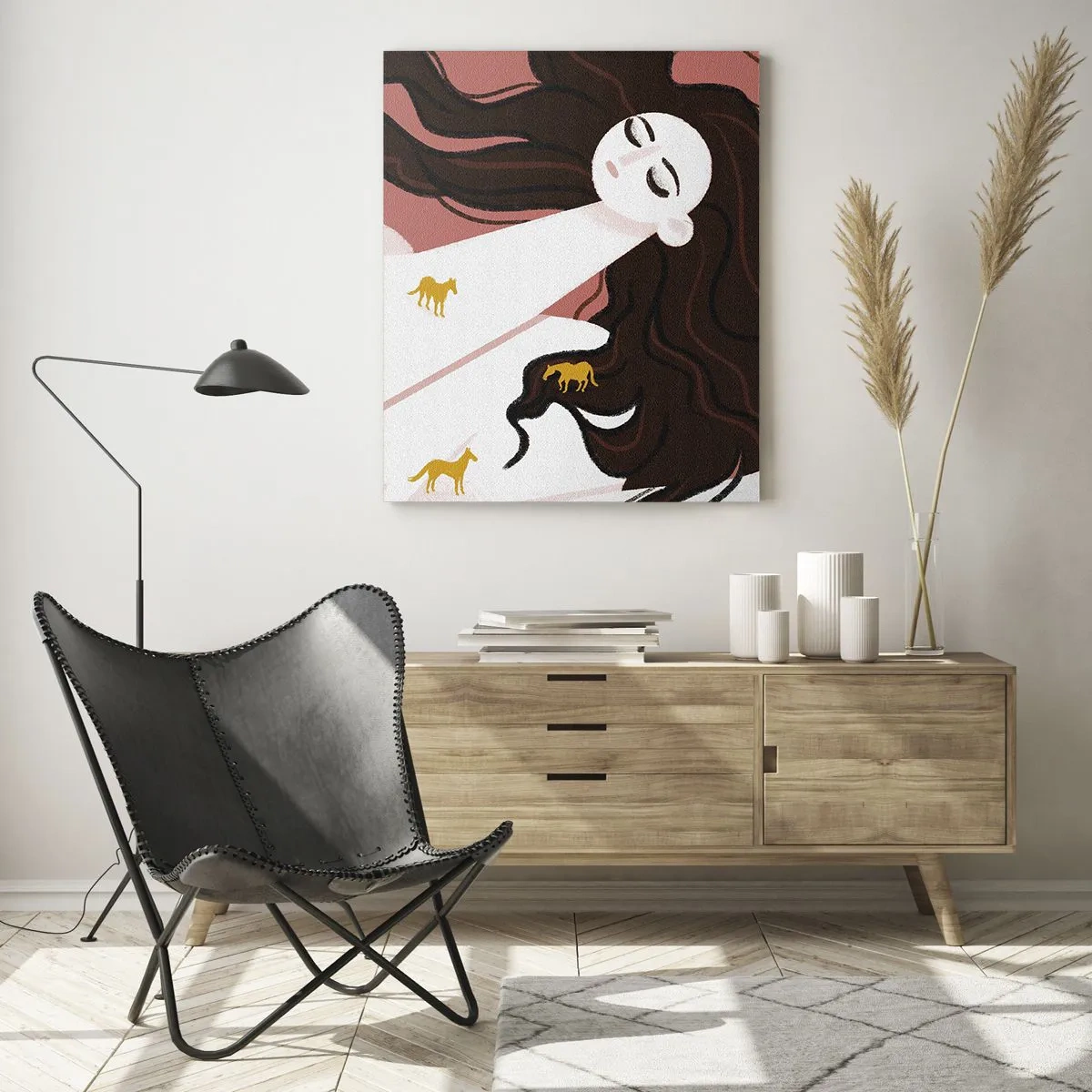 Schilderen op glas - Droom over een gouden paard - 80x120 cm