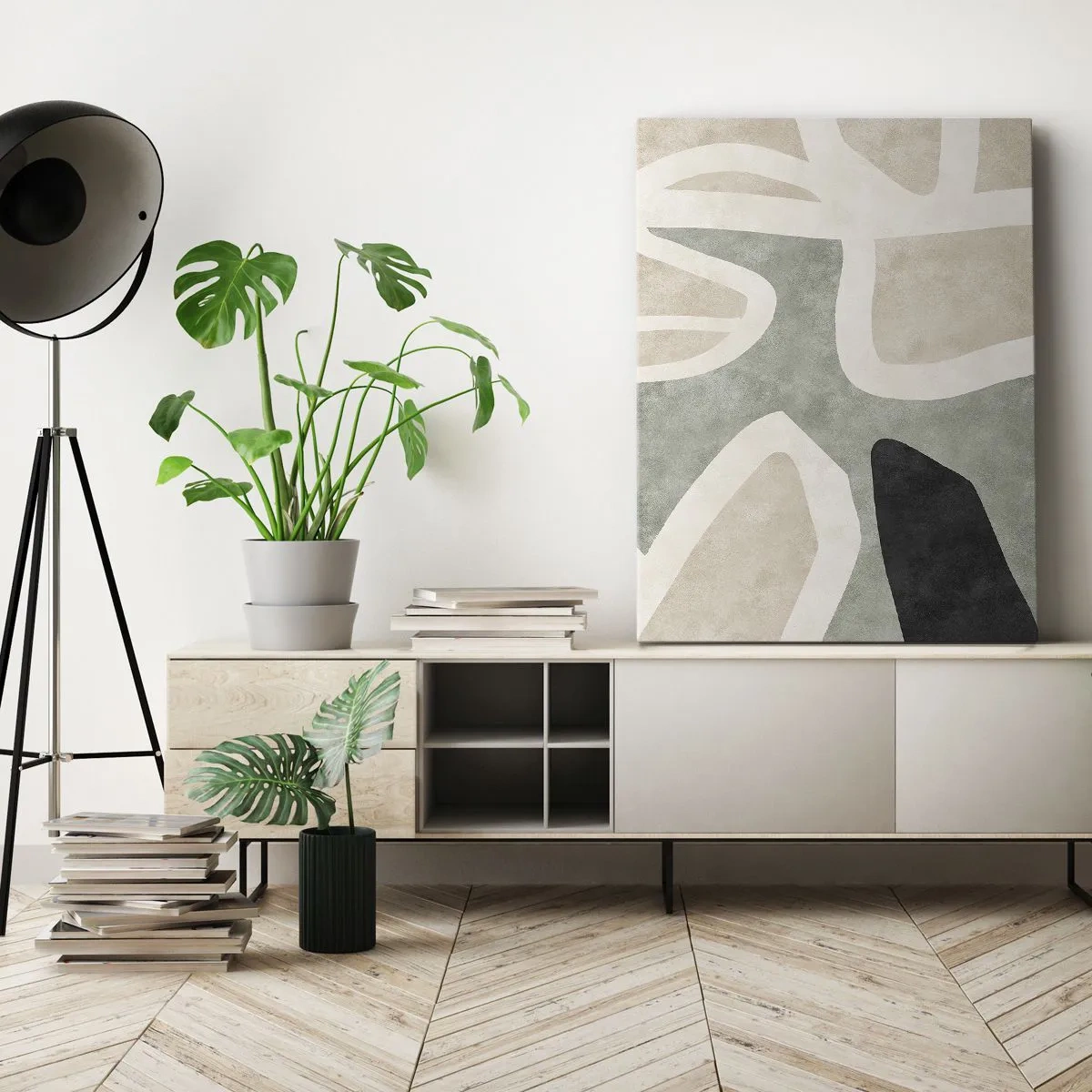 Schilderen op canvas - Compositie met een zwart motief - 80x120 cm