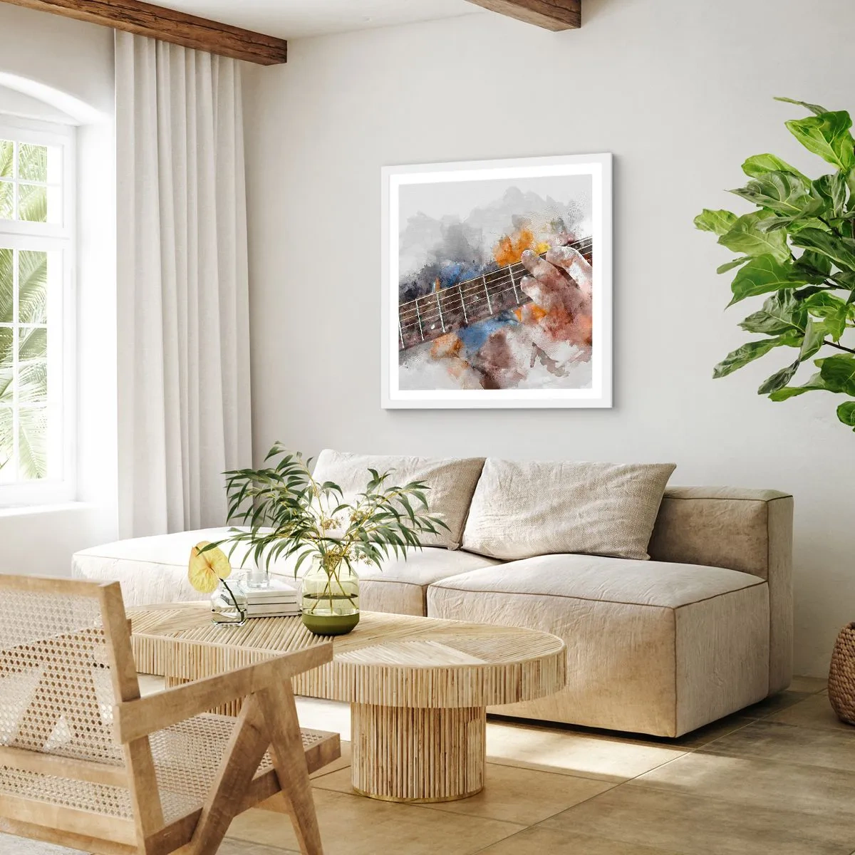 Poster in een witte lijst - Poëzie tussen de snaren - 50x50 cm
