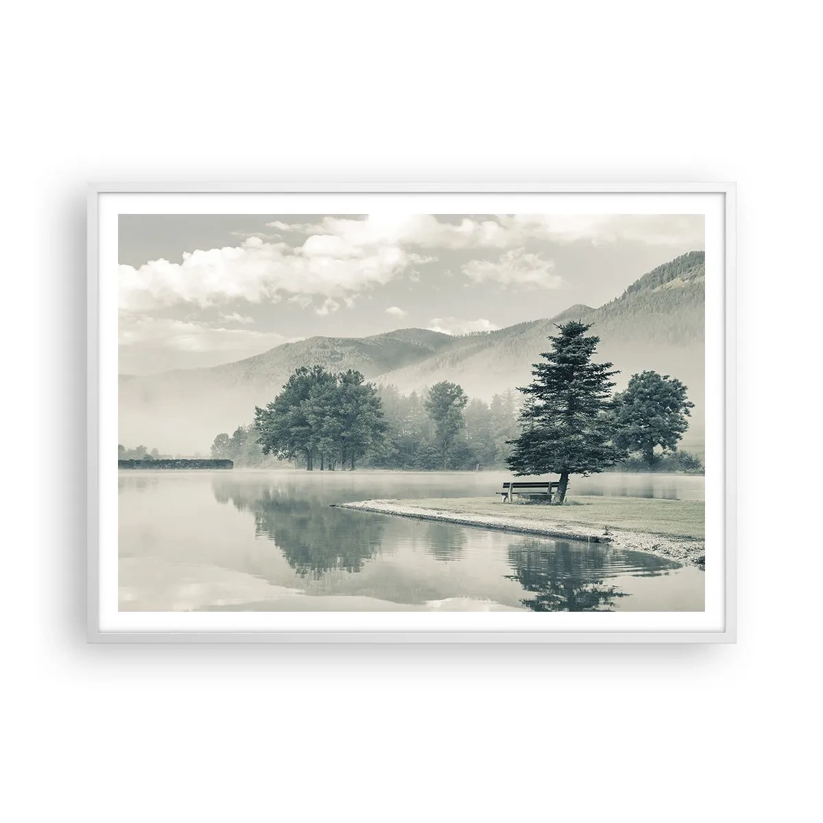Poster in een witte lijst - Het meer slaapt nog - 100x70 cm