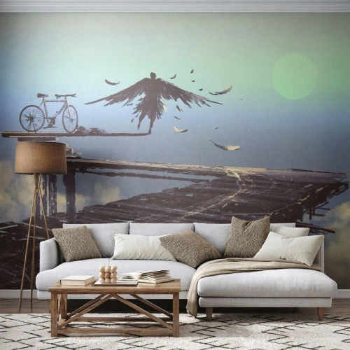 Fotobehang Standard Eco - Icarus leeft voor altijd - Abstractie, Ikarus, Fiets - 150x105 cm
