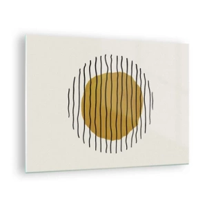 Schilderen op glas - Een minimalistische compositie met een gele cirkel en zwarte lijnen. - 70x50cm - Abstractie trillend van warmte - Moderne wanddecoratie voor woonkamer en slaapkamer ARTTOR