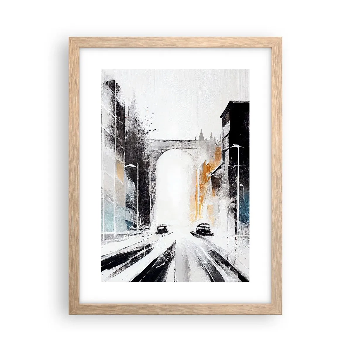 Een poster in een licht eiken lijst - Stadsstudie: architectuur en beweging - 30x40 cm