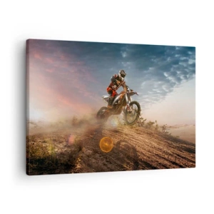 Schilderen op canvas - Motorrijder in de duinen bij zonsondergang - 70x50cm - Voor overwinning - Moderne wanddecoratie voor woonkamer en slaapkamer ARTTOR