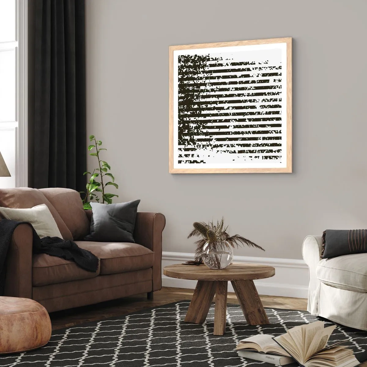 Een poster in een licht eiken lijst - Ritme en ruis - 50x50 cm