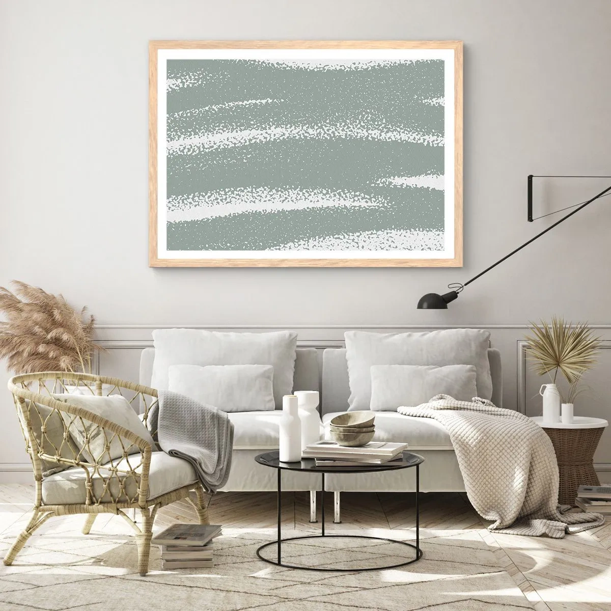 Een poster in een licht eiken lijst - Abstractie in een winterklimaat - 100x70 cm