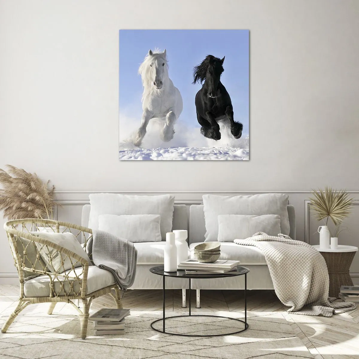 Schilderen op glas - Zwart-wit galop - 60x60 cm