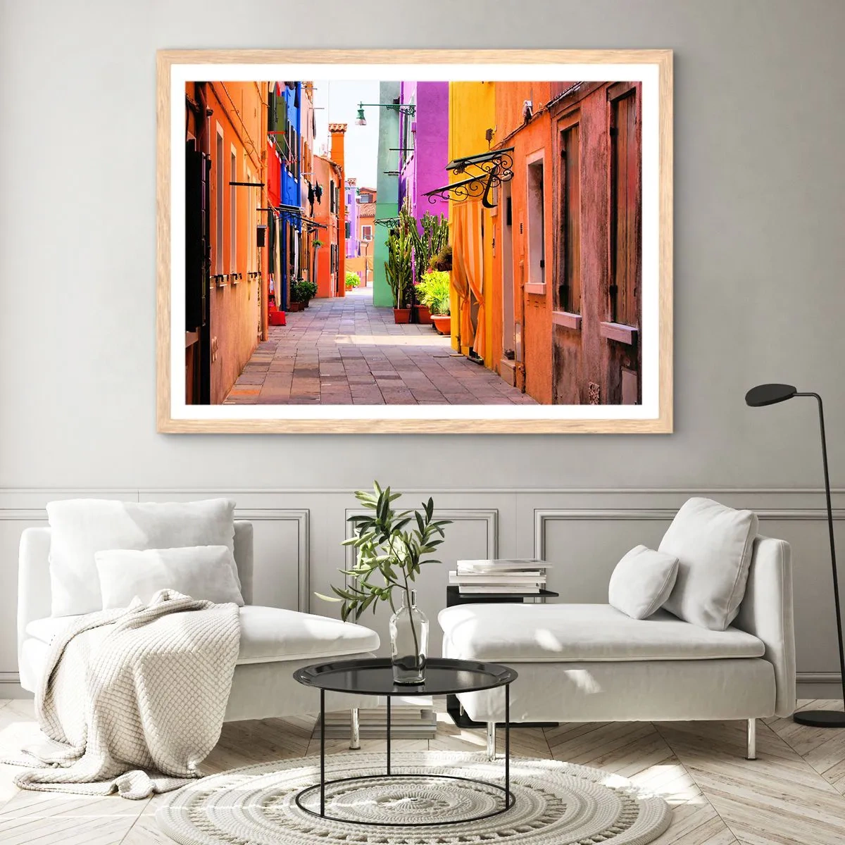 Een poster in een licht eiken lijst - Regenboogsteeg - 40x30 cm