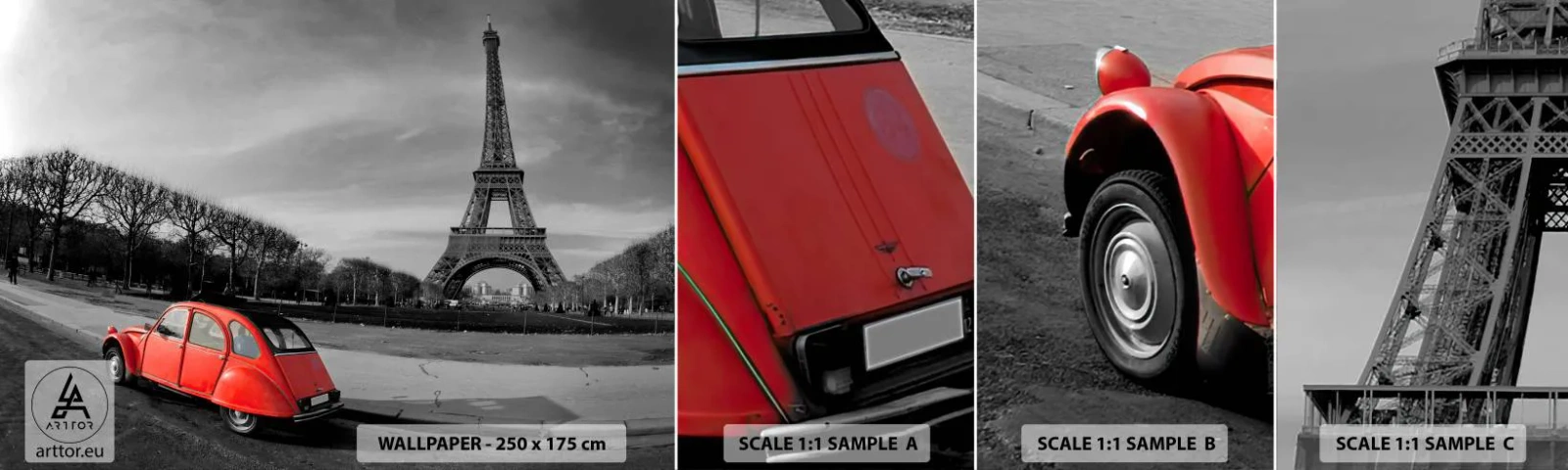 Fotobehang Staaltje Standard Eco - Meer Parijs dan Parijs zelf - Stad, Eiffeltoren, Parijs - 100x30 cm