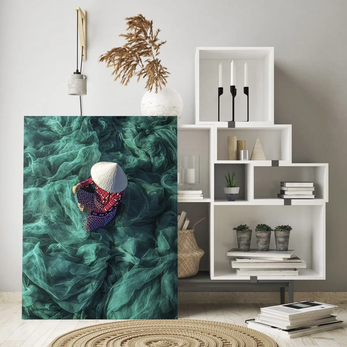 Schilderen op glas - In een zee van netten - 50x70 cm