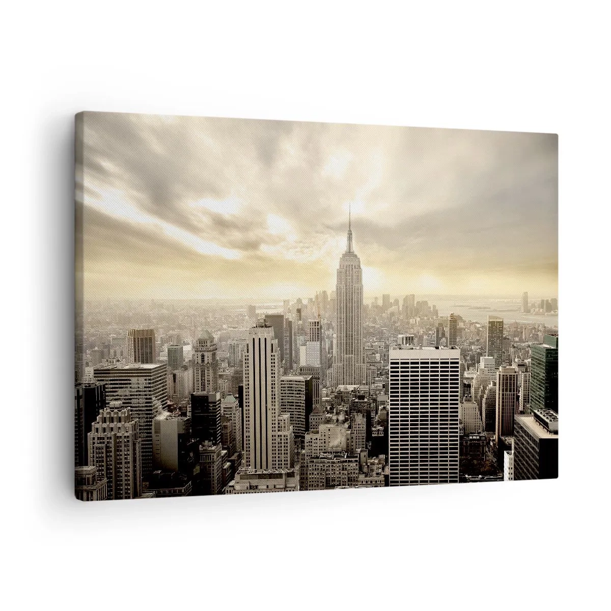 Schilderen op canvas - Panorama van de stad met uitzicht op het Empire State Building - 70x50cm - New York geweven van grijs - Moderne wanddecoratie voor woonkamer en slaapkamer ARTTOR