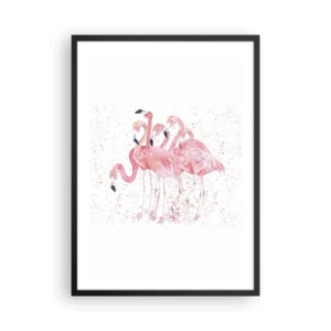 Poster in een zwarte lijst - Een groep roze flamingo's op een witte achtergrond - 50x70cm - Roze ensemble - Moderne wanddecoratie voor woonkamer en slaapkamer ARTTOR